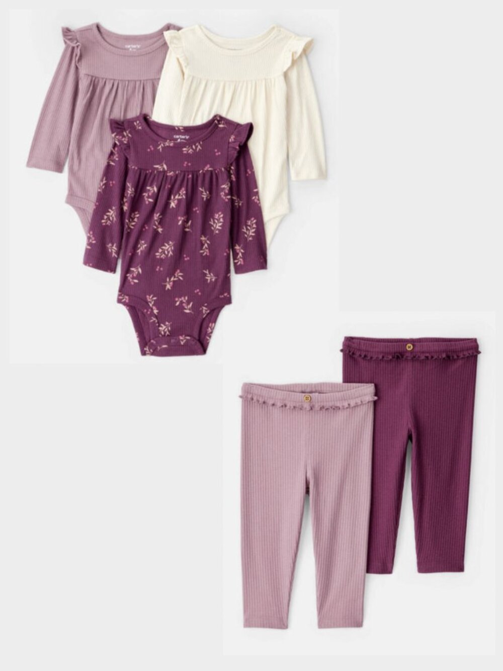 Like New Baby Girl Fall Onesies Tops and Pants Bundle Purple Cream Plum Soft 9 M